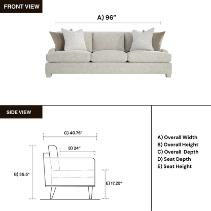 Bernhardt Rollins 3-Seater Fabric Sofa with Pillows