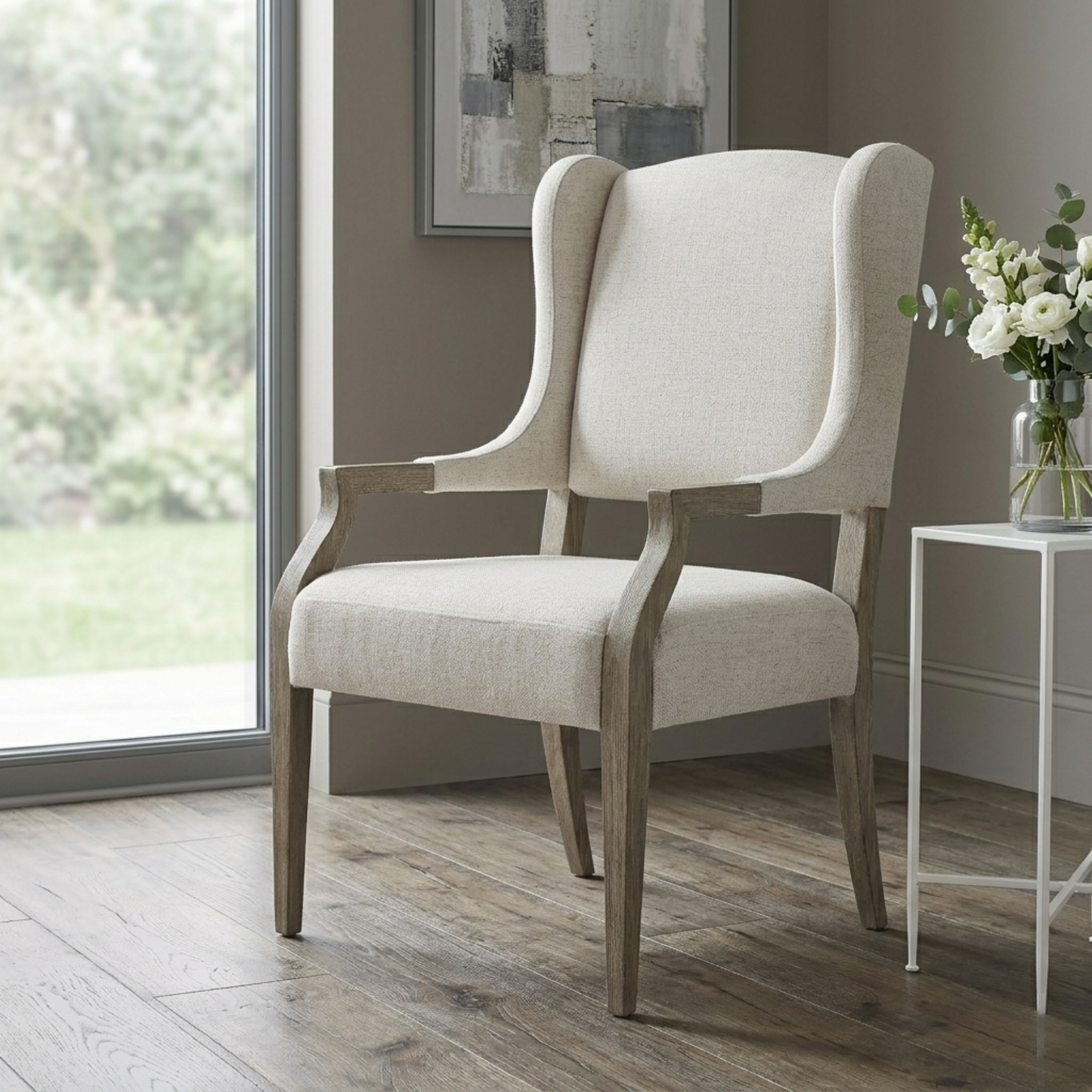 Bernhardt Santa Barbara Fabric Arm Chair with Wooden Saber Legs