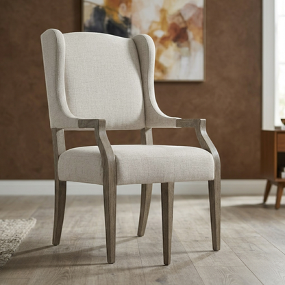 Bernhardt Santa Barbara Fabric Arm Chair with Wooden Saber Legs