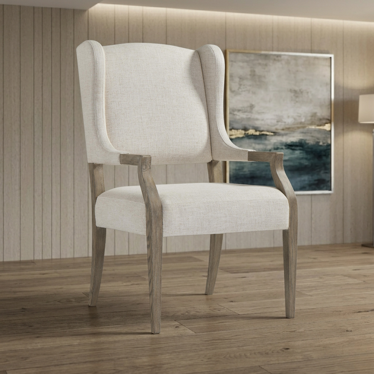 Bernhardt Santa Barbara Fabric Arm Chair with Wooden Saber Legs