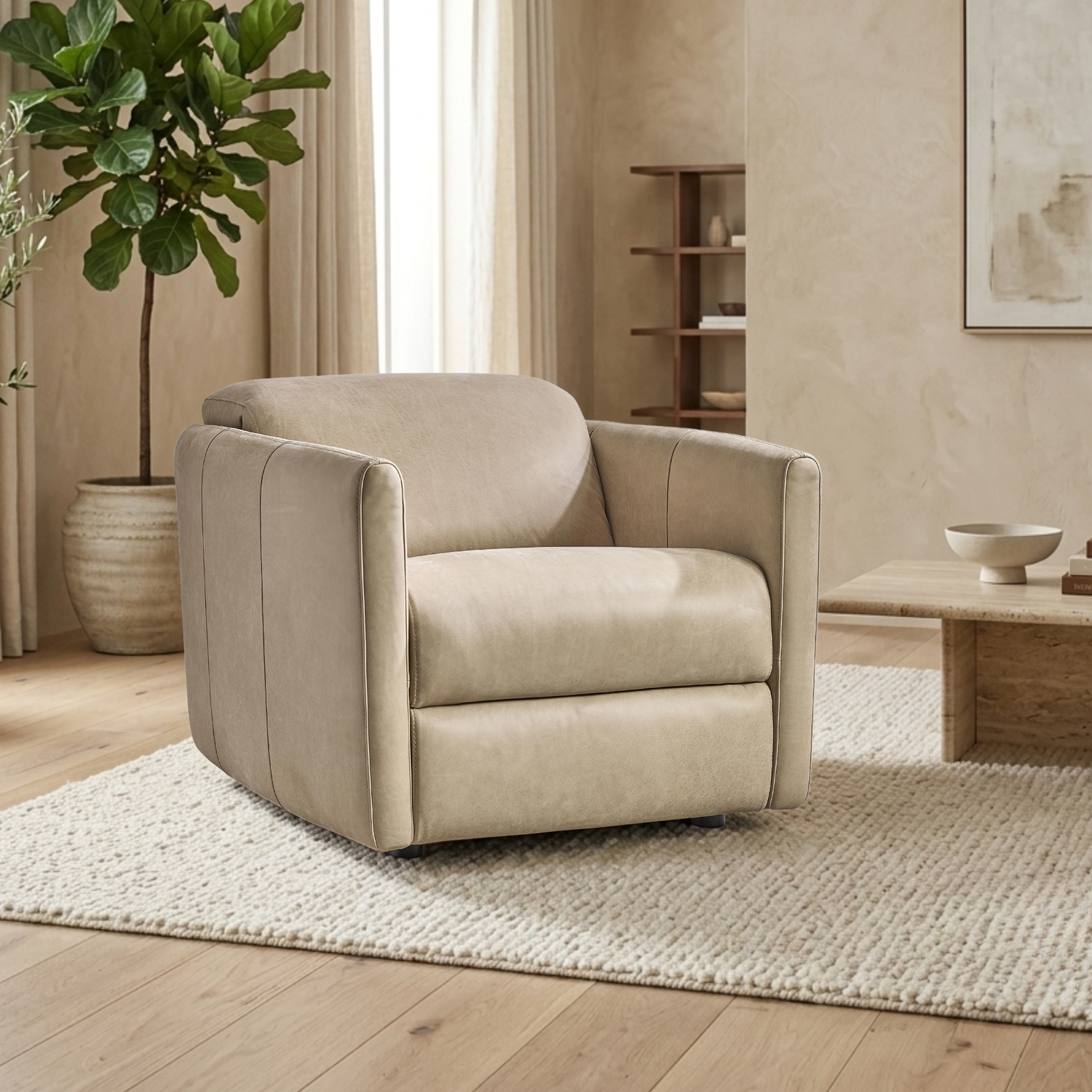 Bernhardt Sierra Leather Power Motion Recliner Chair with Power Headrest-Comfort Design