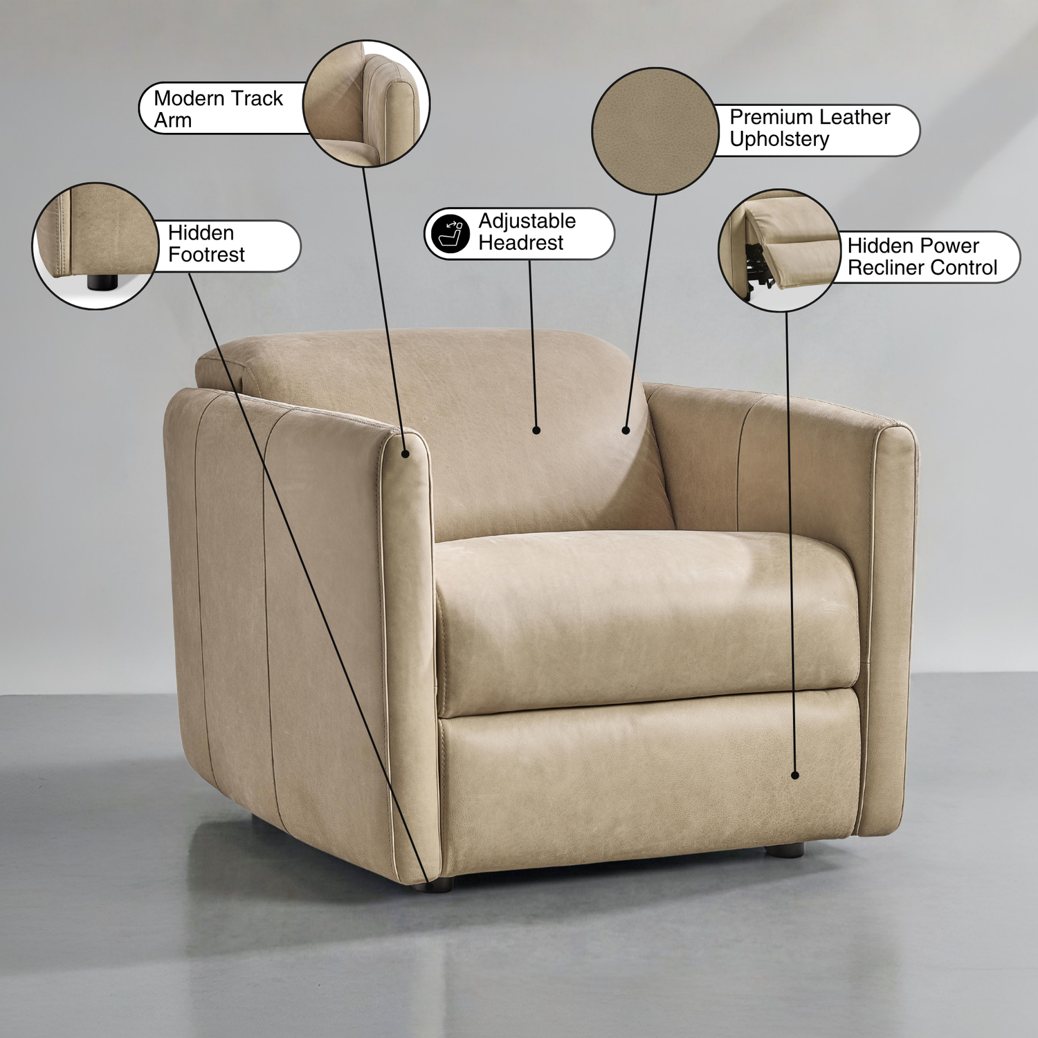 Bernhardt Sierra Leather Power Motion Recliner Chair with Power Headrest-Comfort Design