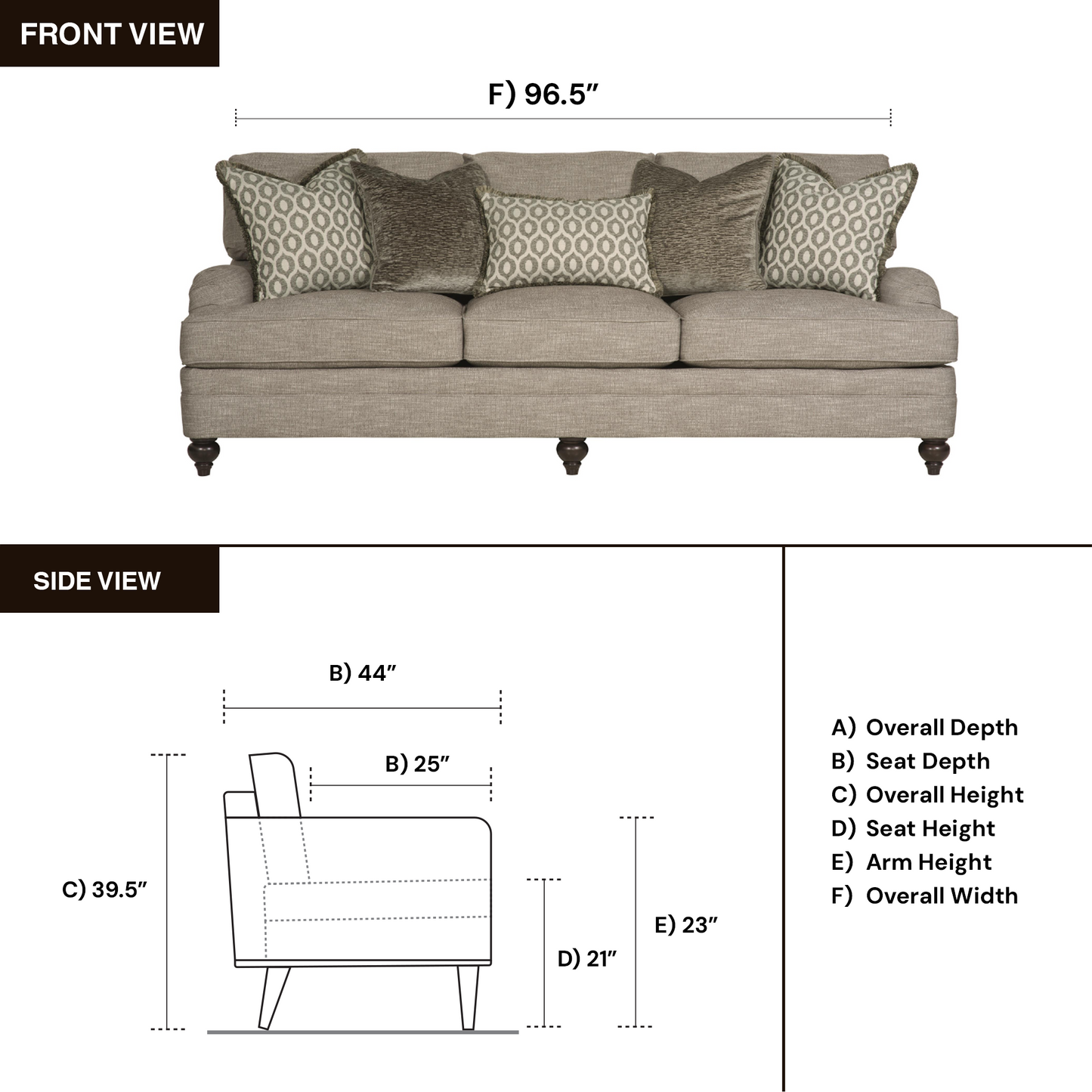 Bernhardt Tarleton 3-Seater Sofa with Plush Cushions