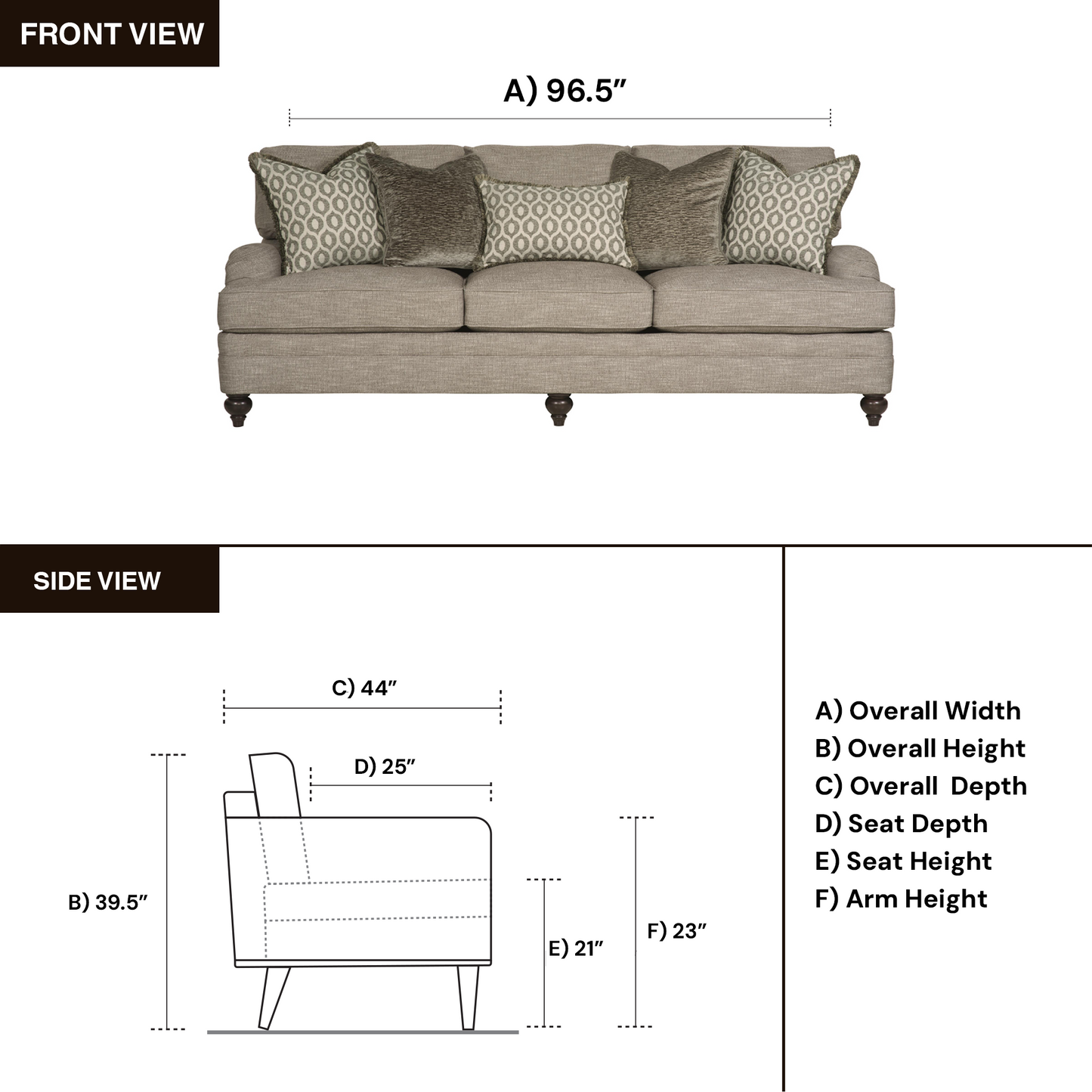 Bernhardt Tarleton 3-Seater Sofa with Plush Cushions