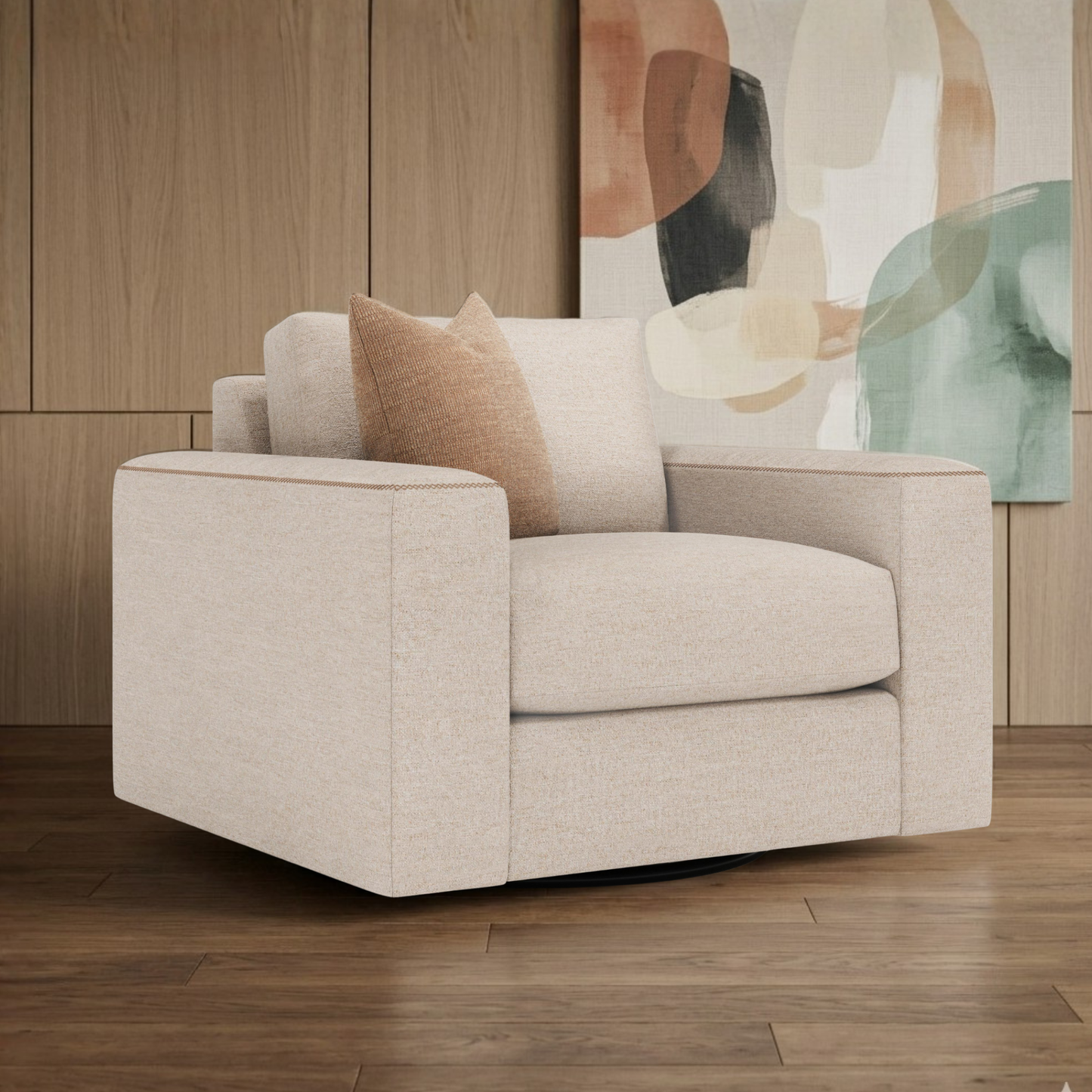 Bernhardt Vaughn Fabric Swivel Chair with Oversized Track Arm