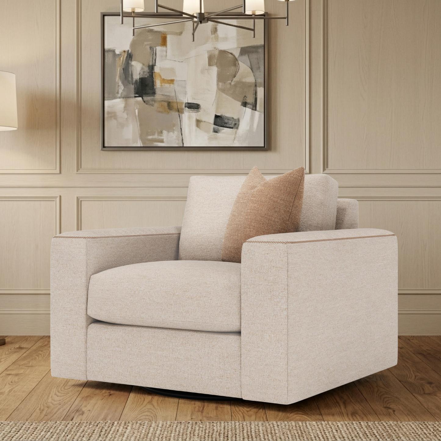 Bernhardt Vaughn Fabric Swivel Chair with Oversized Track Arm