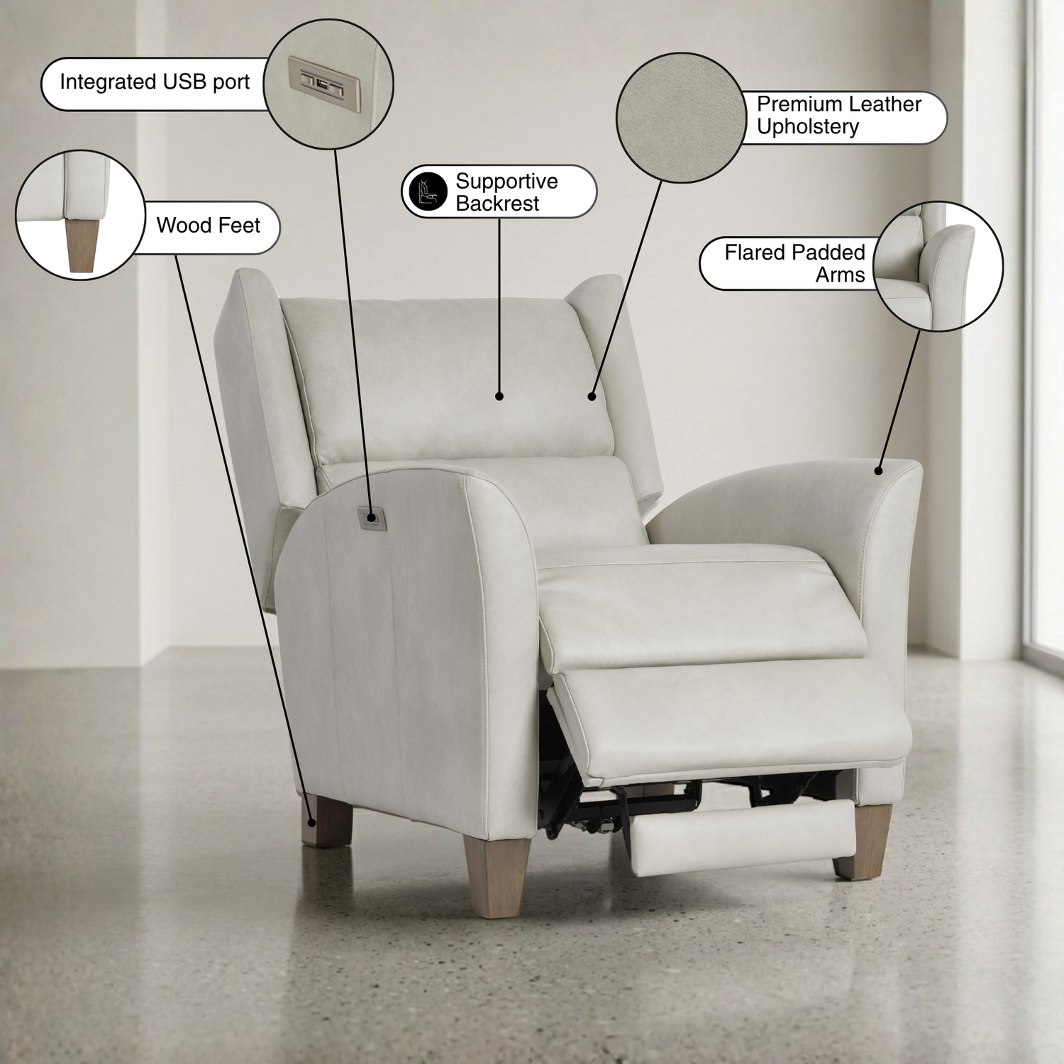 Bernhardt Weller Leather Power Motion Recliner Chair with USB Charging Port-Comfort Design