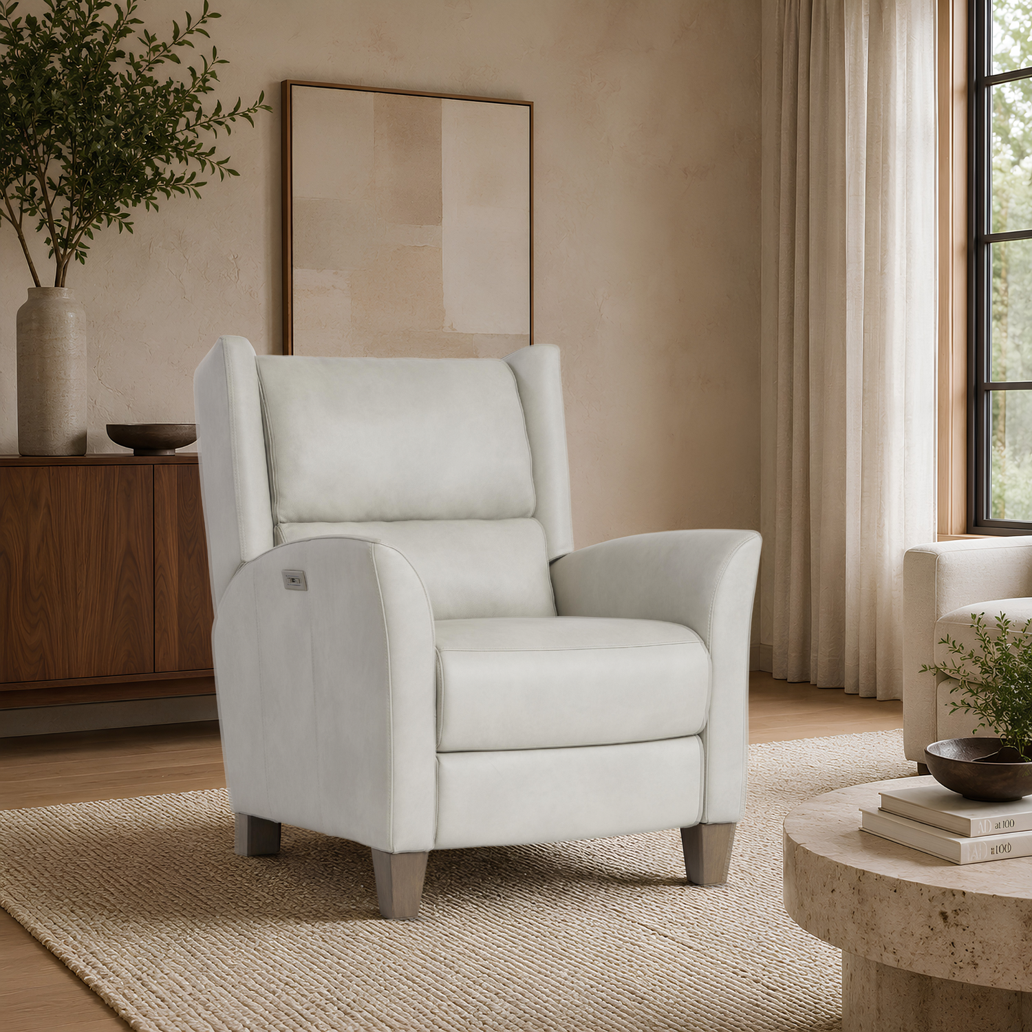 Bernhardt Weller Leather Power Motion Recliner Chair with USB Charging Port-Comfort Design