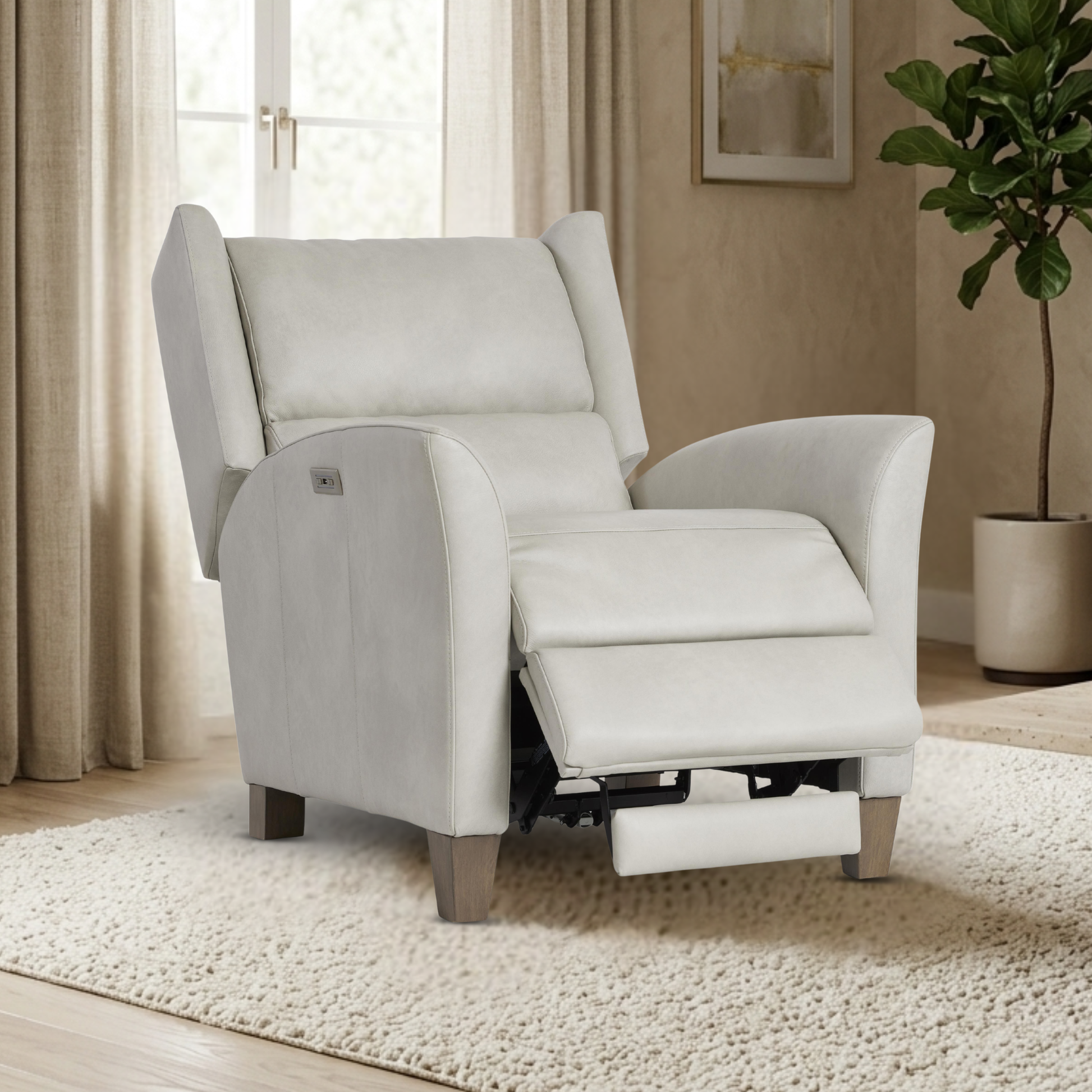 Bernhardt Weller Leather Power Motion Recliner Chair with USB Charging Port-Comfort Design