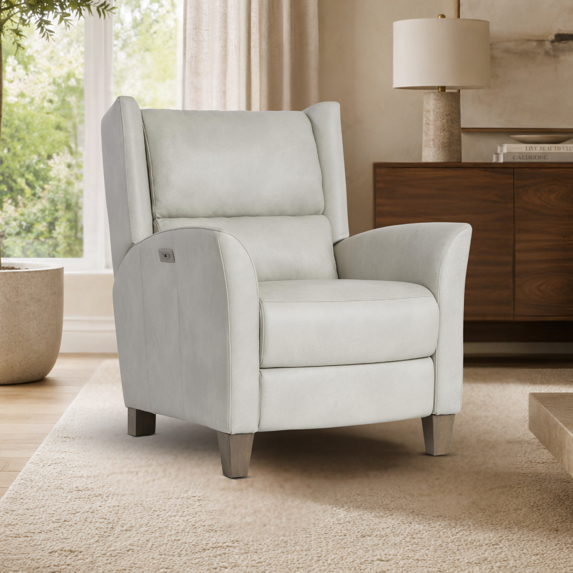 Bernhardt Weller Leather Power Motion Recliner Chair with USB Charging Port-Comfort Design