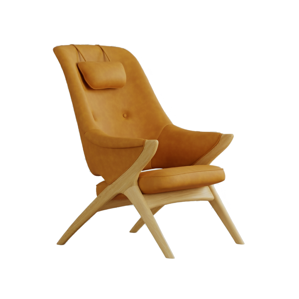 Fjords Bravo Leather Chair with Headrest Pillow and Ottoman