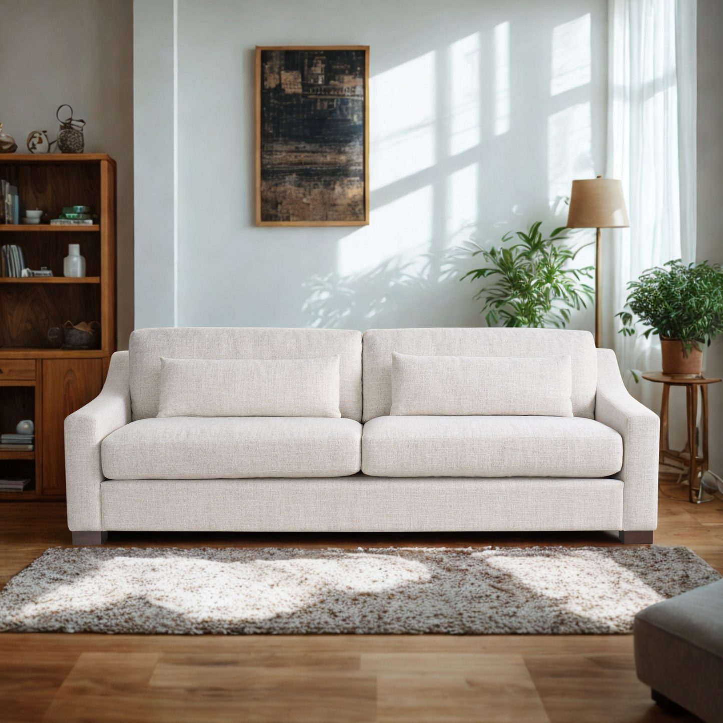 Universal Furniture Brooklyn White Fabric Sofa With Throw Pillows