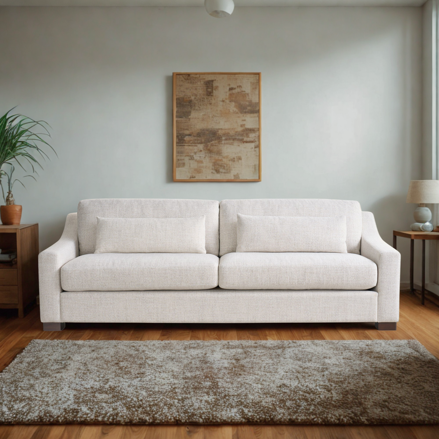 Universal Furniture Brooklyn White Fabric Sofa With Throw Pillows