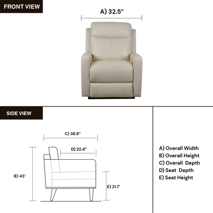 Klaussner Brento Leather Match Power Reclining Chair with USB Charging