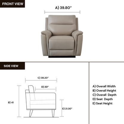 Klaussner Geneva Leather Dual Motor Power Reclining Chair with USB charging