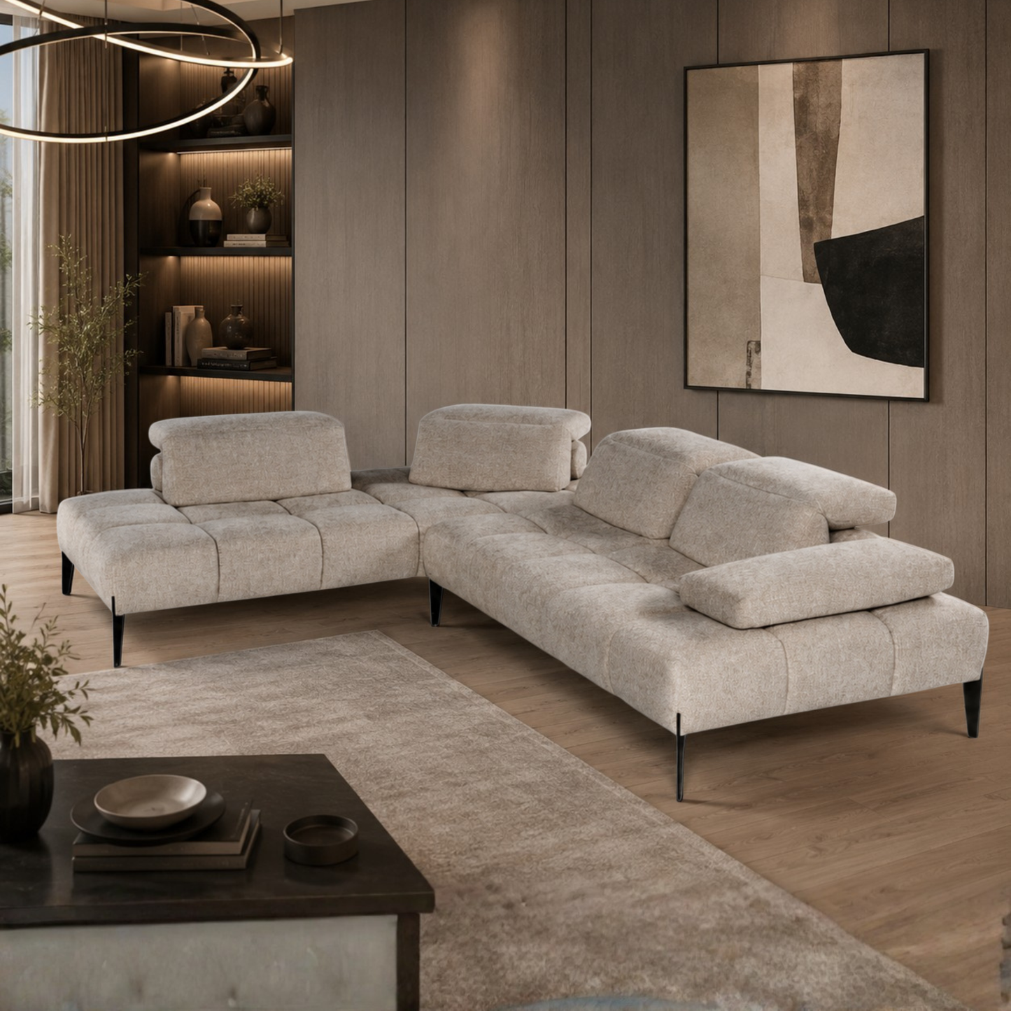 Calia Italia Skyline Modular Sectional Long Chaise With Adjustable Headrest