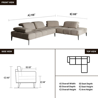 Calia Italia Skyline Modular Sectional Long Chaise With Adjustable Headrest