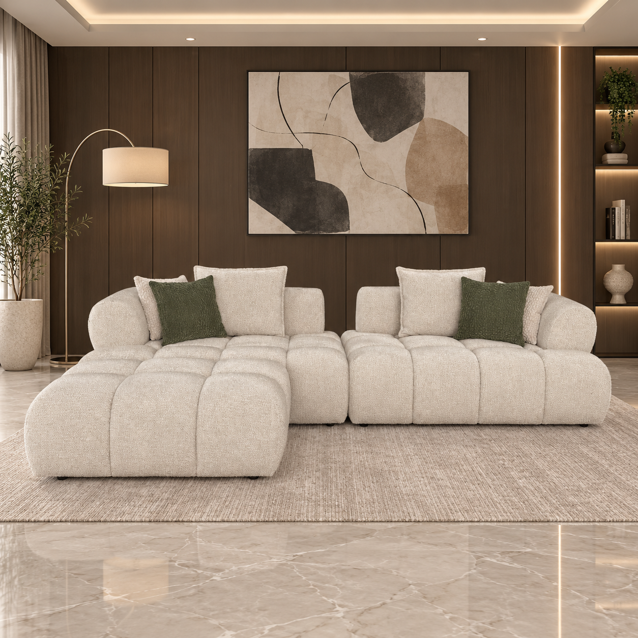 Klaussner Valenza Fabric Square Arms Sectional Sofa with Chaise-Comfort Design