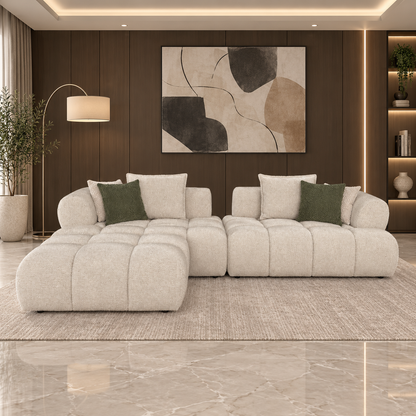Klaussner Valenza Fabric Square Arms Sectional Sofa with Chaise-Comfort Design