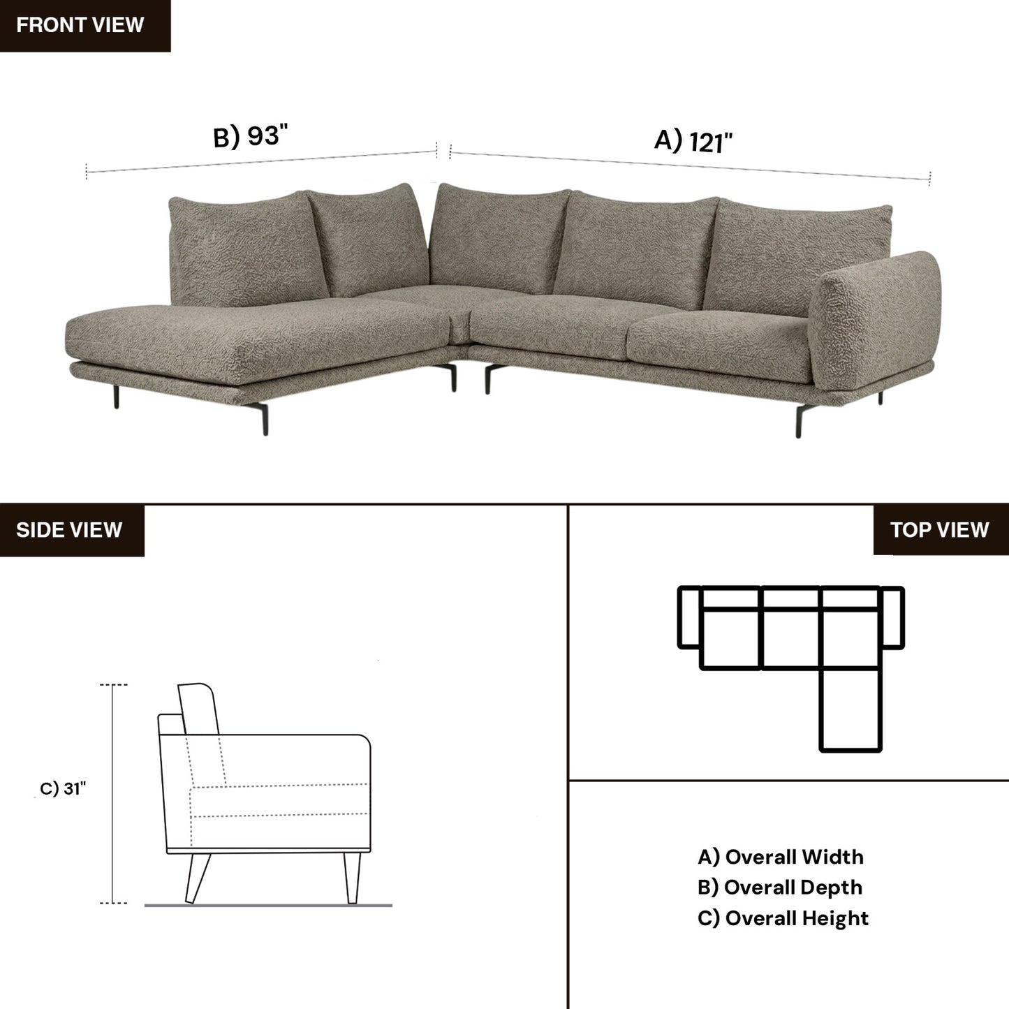 Calia Italia Dragees Fabric Modular Sectional Sofa with Lounge Chaise