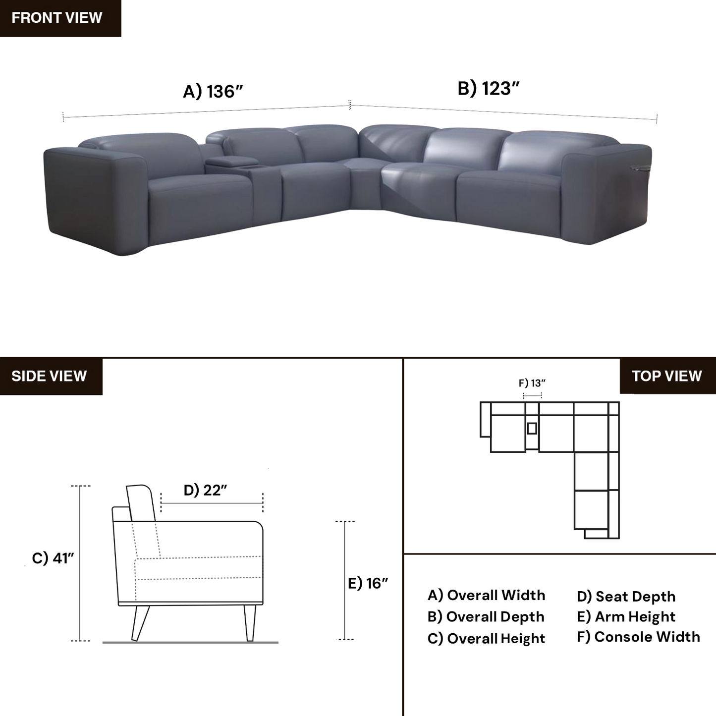 Gio Italia Ferrano Leather Sectional With Storage Console