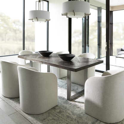 Bernhardt Finch Beige Fabric Arm Dining Chair with No Visible Legs