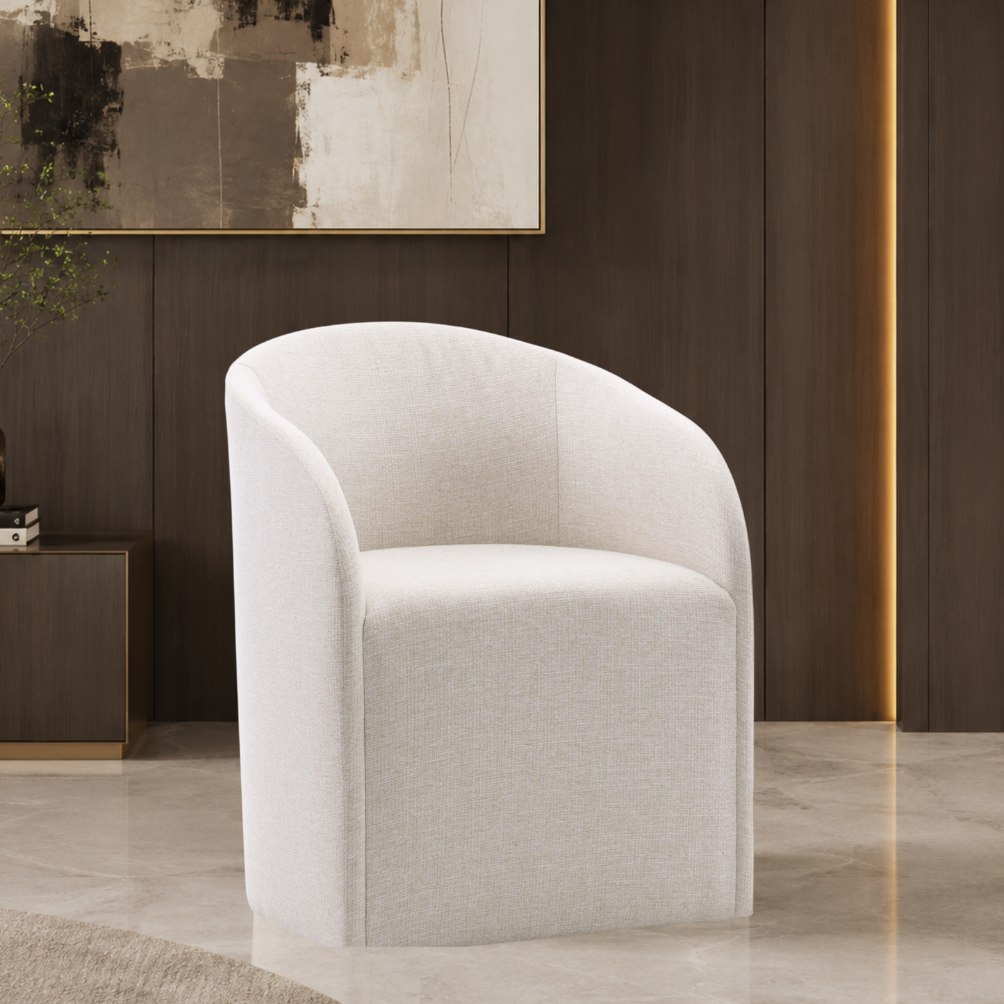 Bernhardt Finch Beige Fabric Arm Dining Chair with No Visible Legs