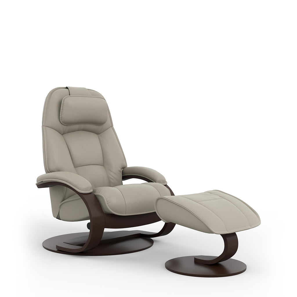 Fjords Admiral C swivel recliner chair with footstool side view for comfort furniture
