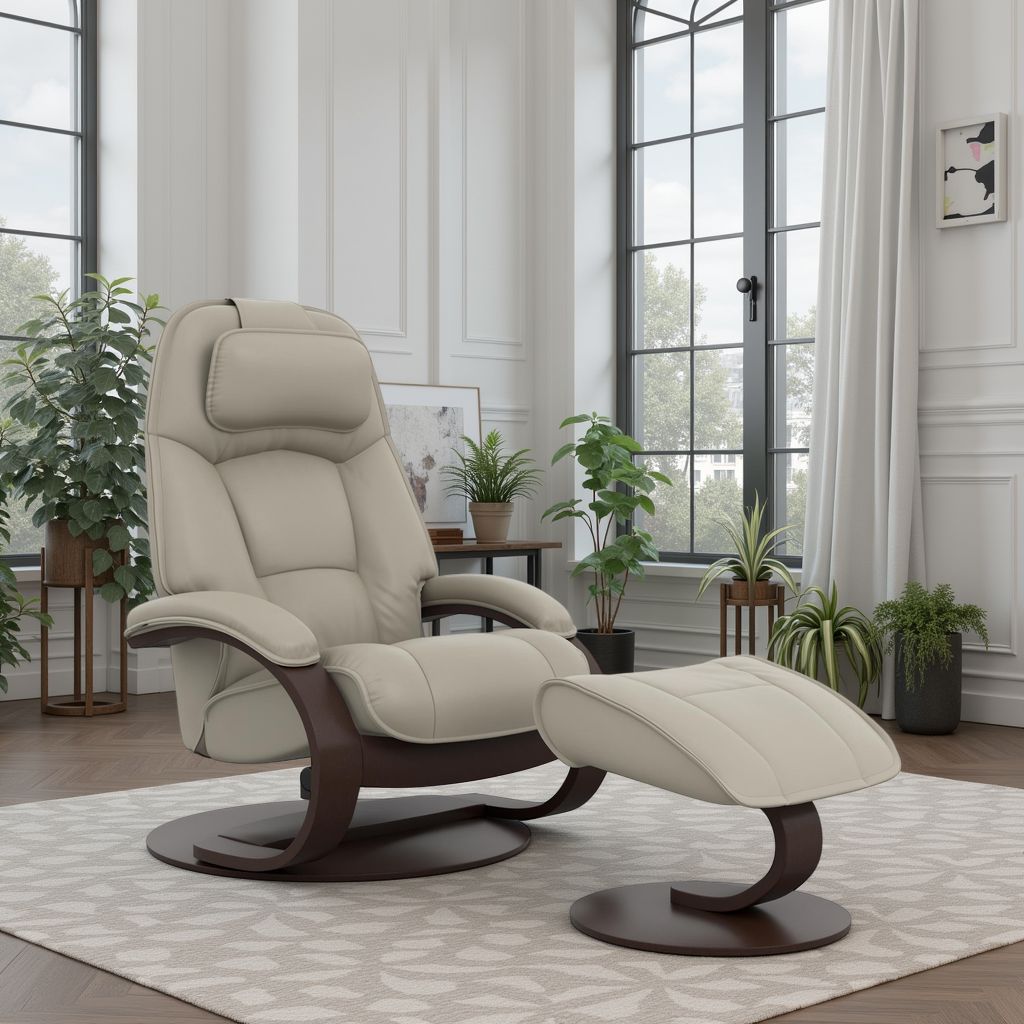 Fjords Admiral C swivel recliner chair with footstool in modern living room
for comfort furniture
