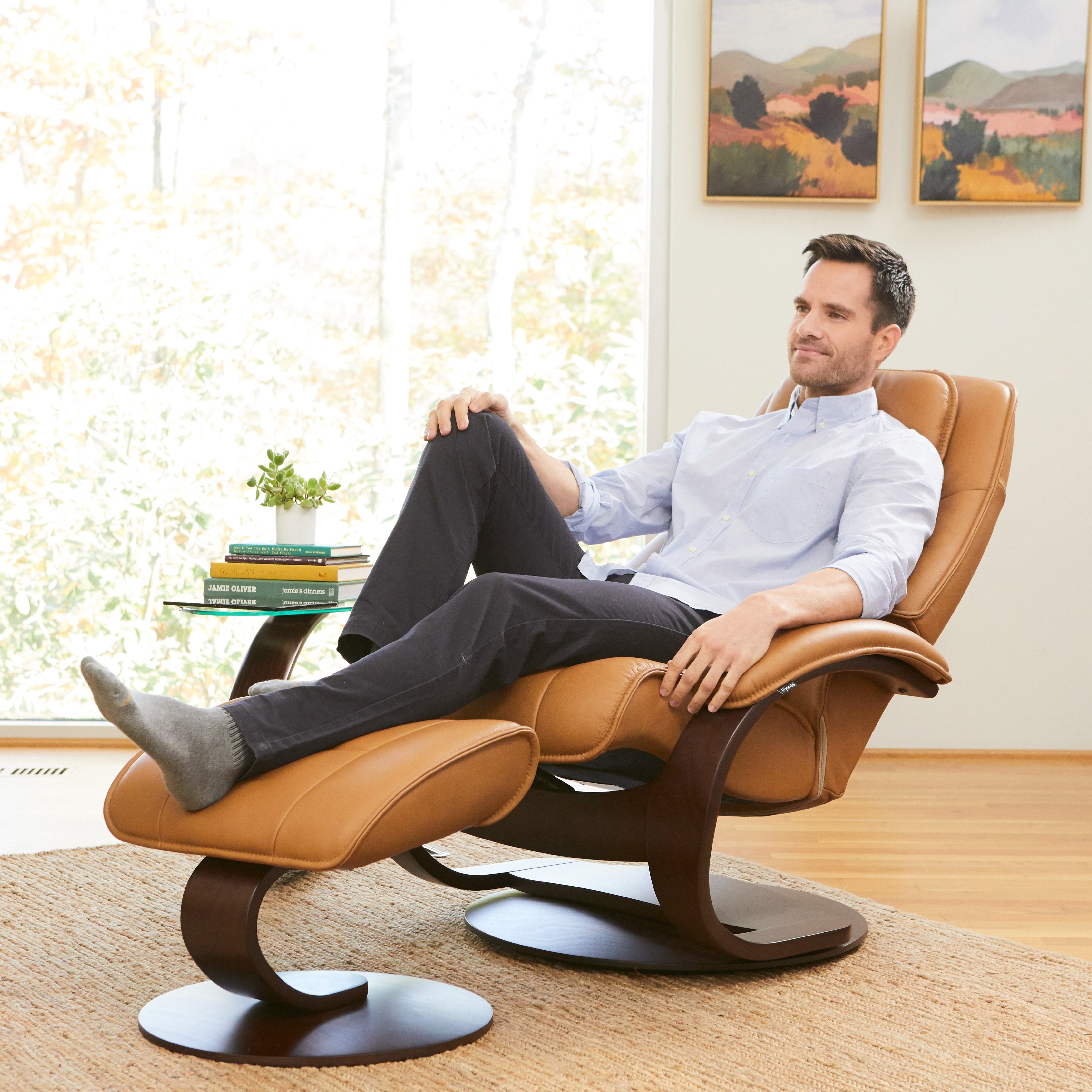 Fjords Admiral C Swivel Recliner Chair with Foot Stool – Comfort