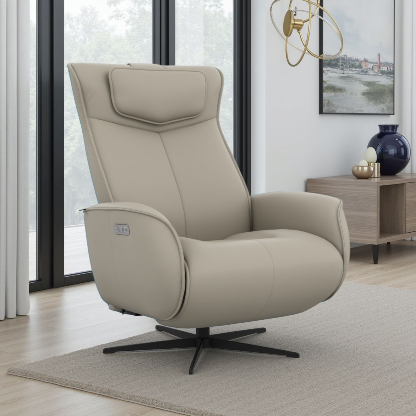 Fjords Axel Leather Power Recliner Chair with Swivel Glider Base