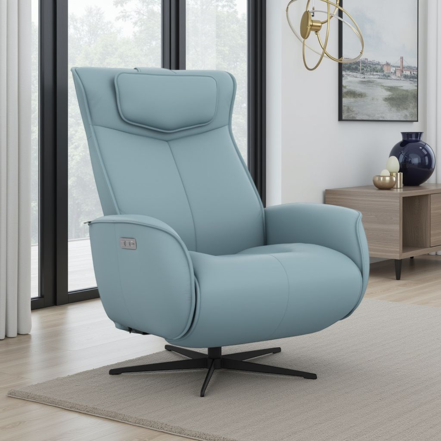 Fjords Axel Leather Power Recliner Chair with Swivel Glider Base