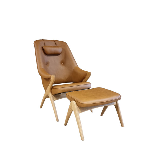 Fjords Bravo Leather Chair with Headrest Pillow and Ottoman