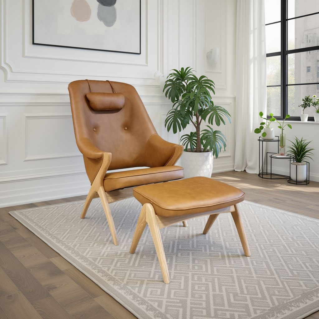 Fjords Bravo Leather Chair with Headrest Pillow and Ottoman