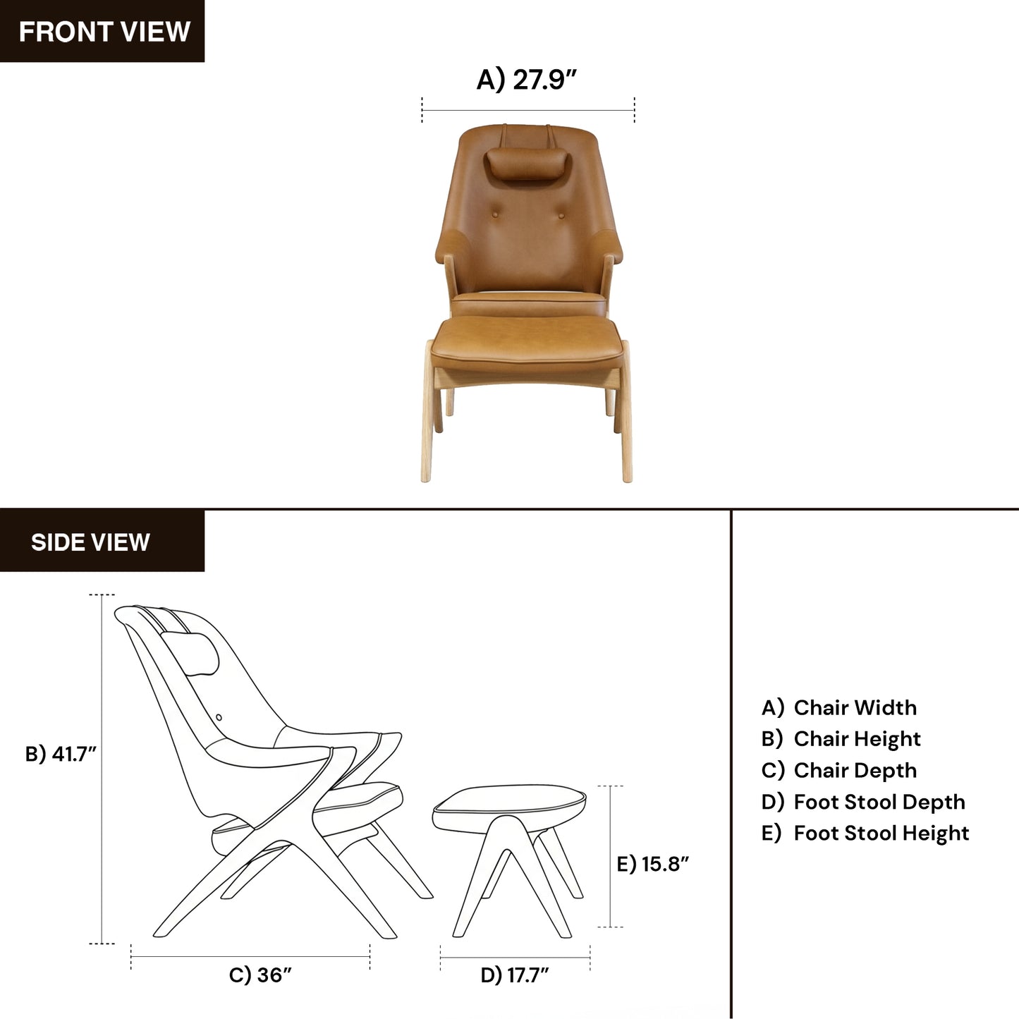 Fjords Bravo Leather Chair with Headrest Pillow and Ottoman