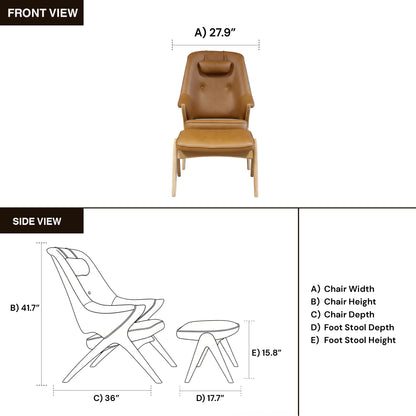 Fjords Bravo Leather Chair with Headrest Pillow and Ottoman