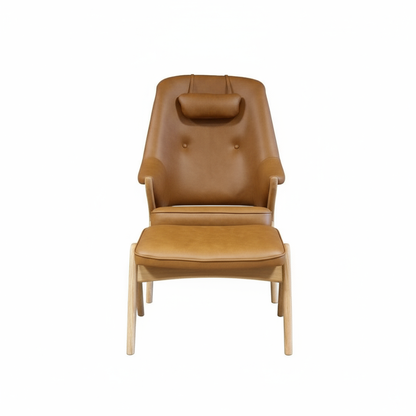 Fjords Bravo Leather Chair with Headrest Pillow and Ottoman