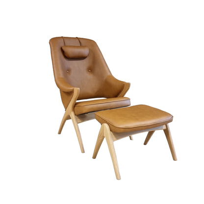 Fjords Bravo Leather Chair with Headrest Pillow and Ottoman