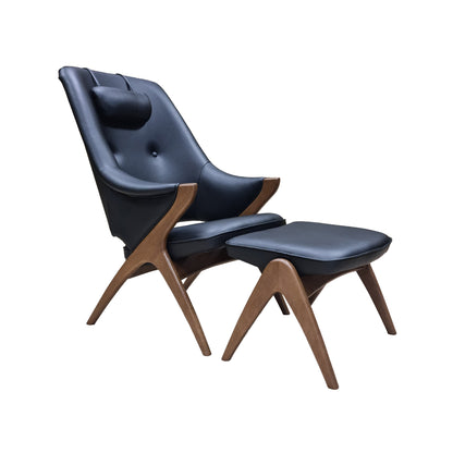 Fjords Bravo Leather Chair with Headrest Pillow and Ottoman