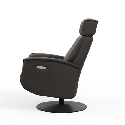 Fjords Bo leather chair side profile with glider base for comfort furniture