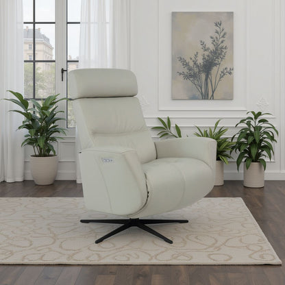 Fjords Magnus recliner side angle showing swivel base for comfort furniture