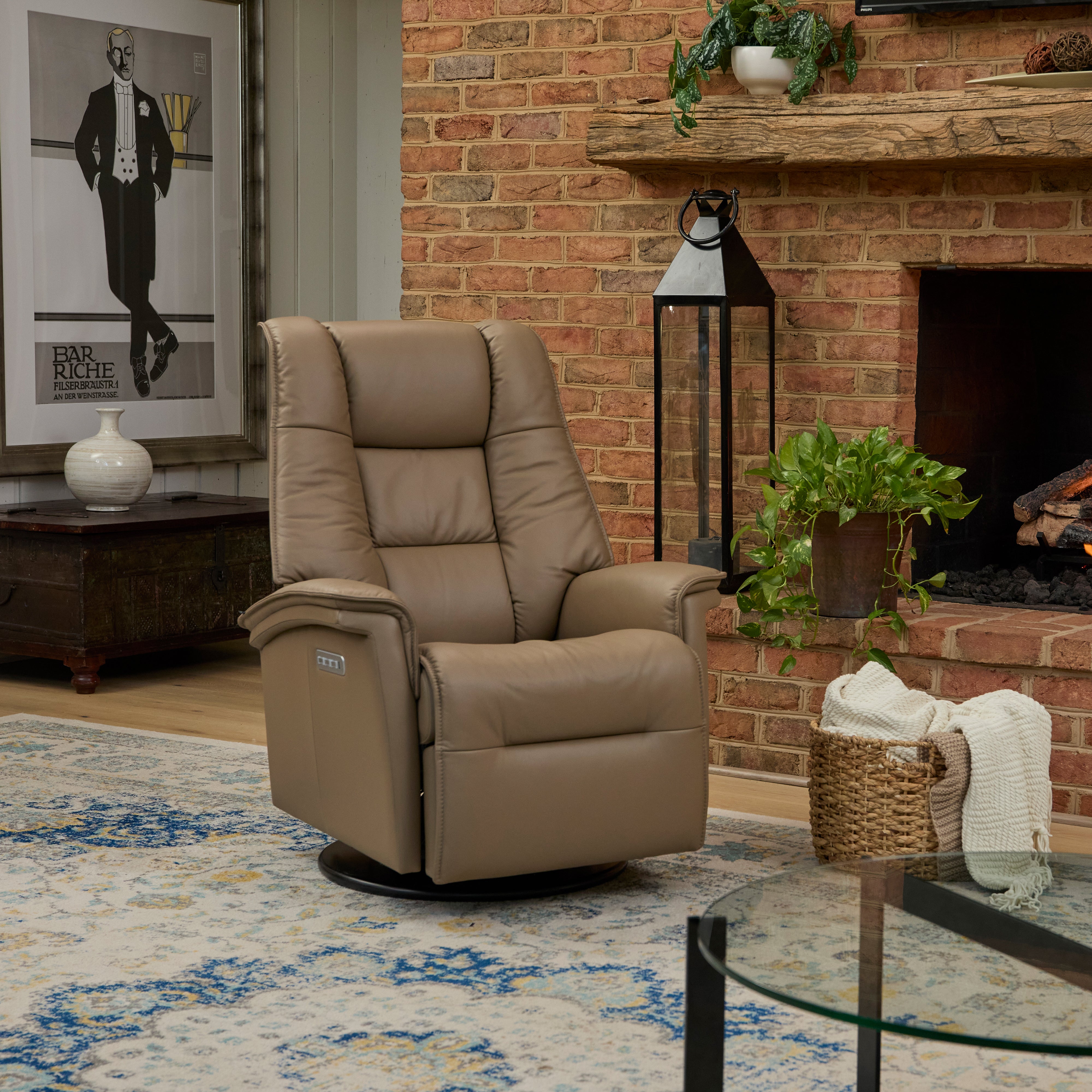 Fjords Paris Leather Recliner Lumbar Support & Rocking Motion