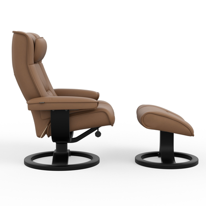 Fjords Regent R Leather Swivel Manual Recliner Chair with Footstool-ComfortDesign