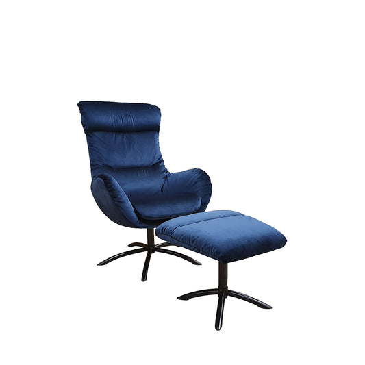 Fjords Skagen blue velvet chair and ottoman - front view for comfort furniture