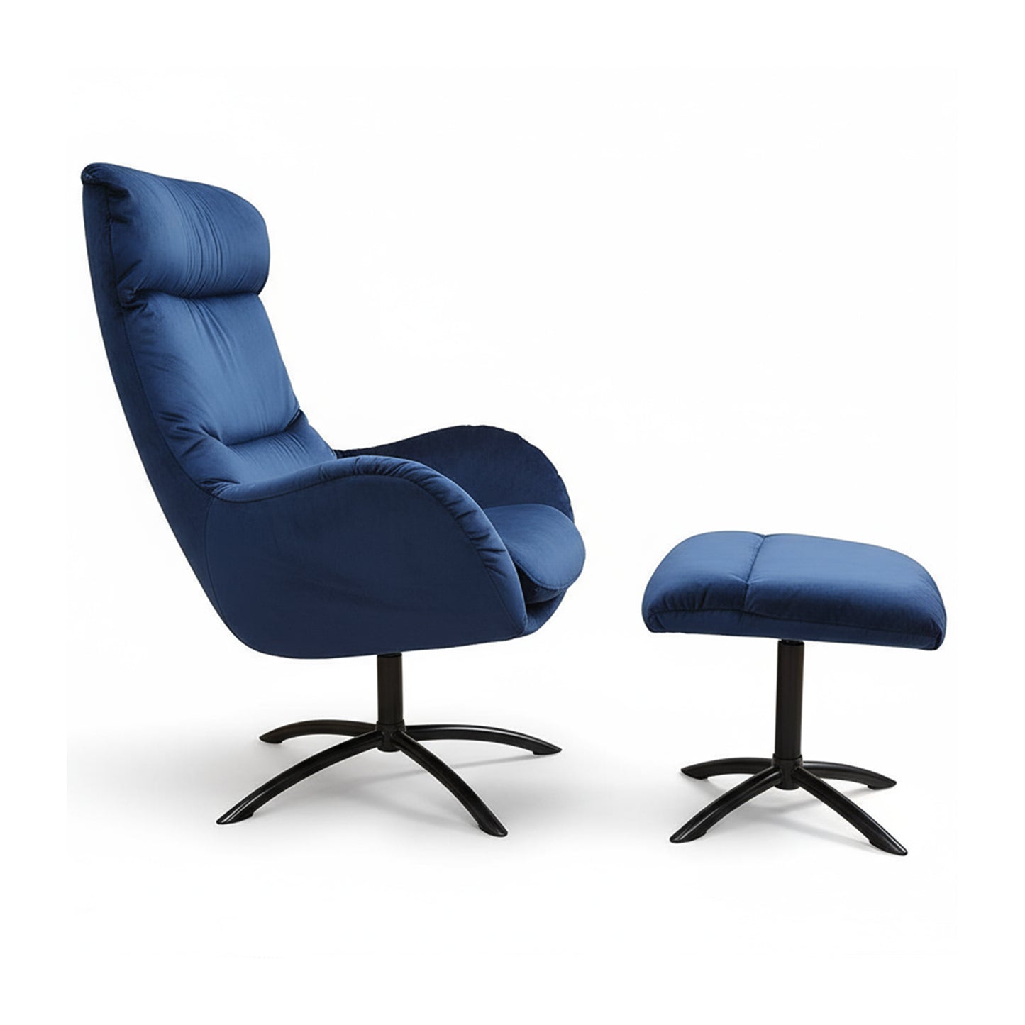 Fjords Skagen velvet chair and ottoman - side angle view for comfort furniture