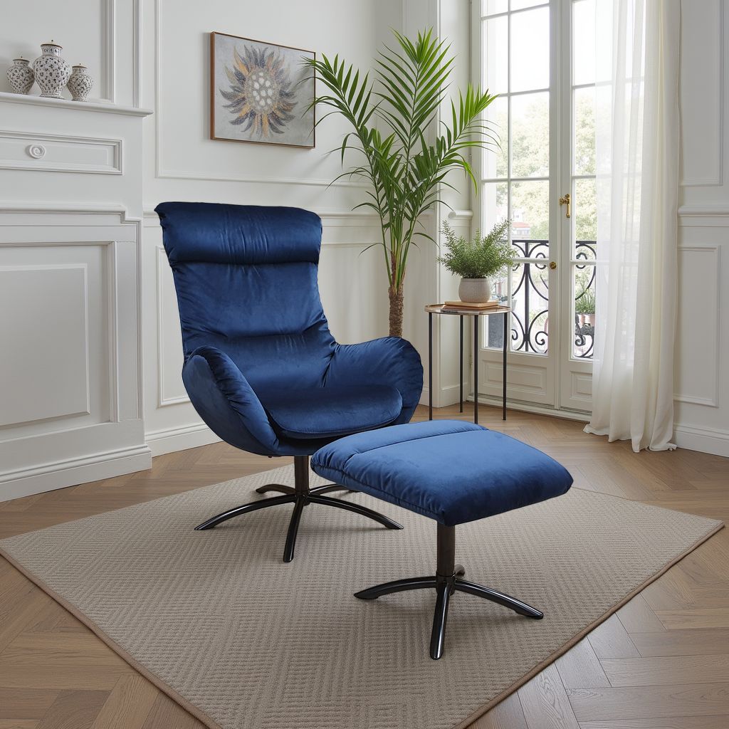 Fjords Skagen velvet recliner chair with matching ottoman for comfort furniture