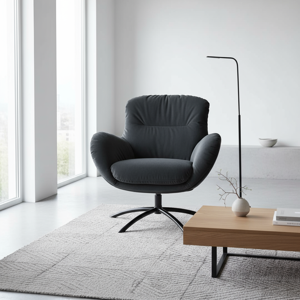 Fjords Skagen low back velvet chair  front view in a living room for comfort furniture 