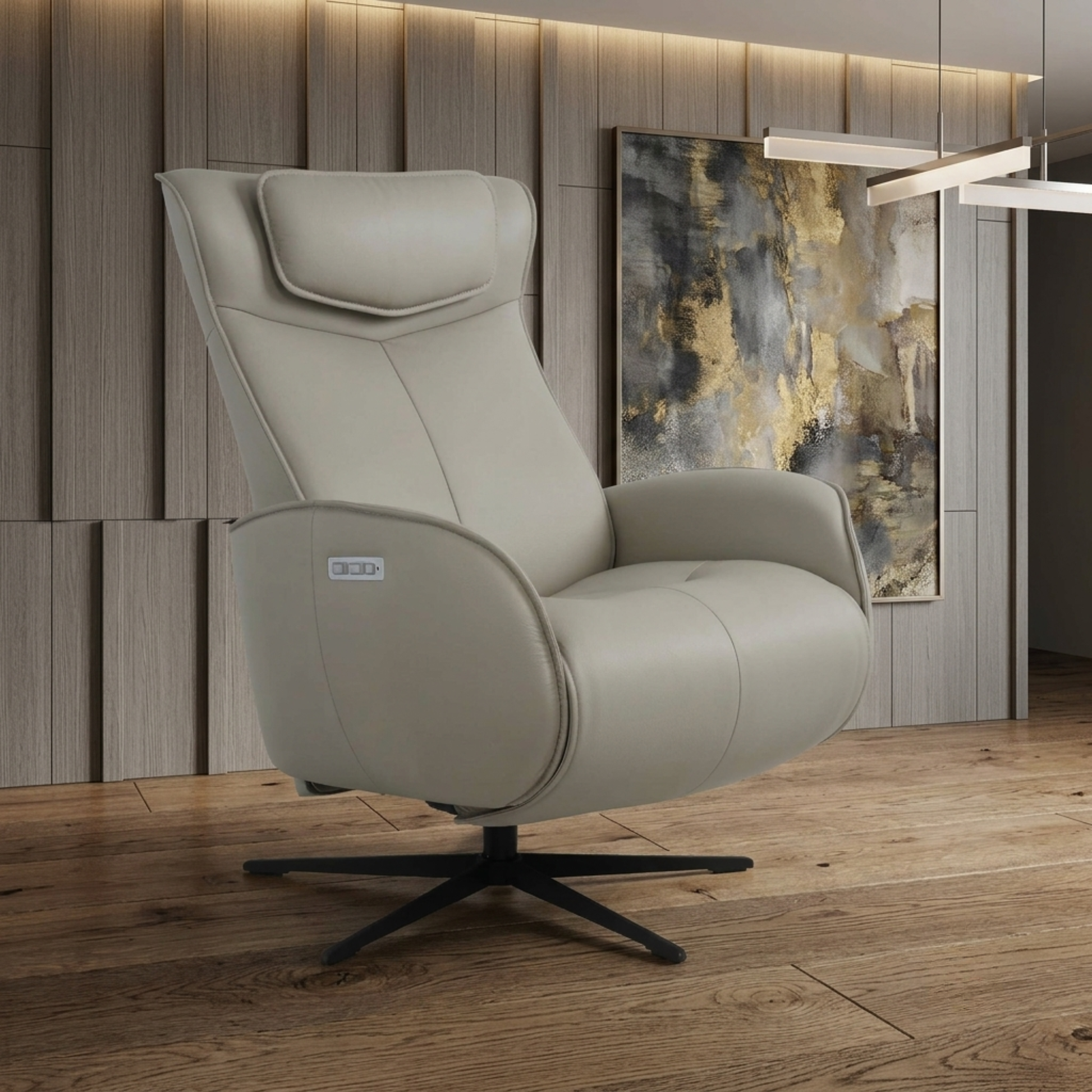 Fjords Axel Leather Power Recliner Chair with Swivel Glider Base Fjords Axel Leather Power Recliner Chair with Swivel Glider Base