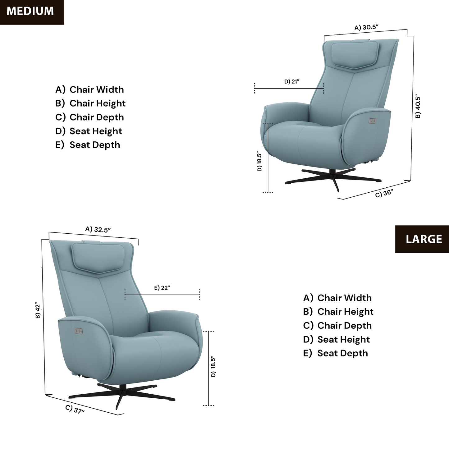 Fjords Axel Leather Power Recliner Chair with Swivel Glider Base