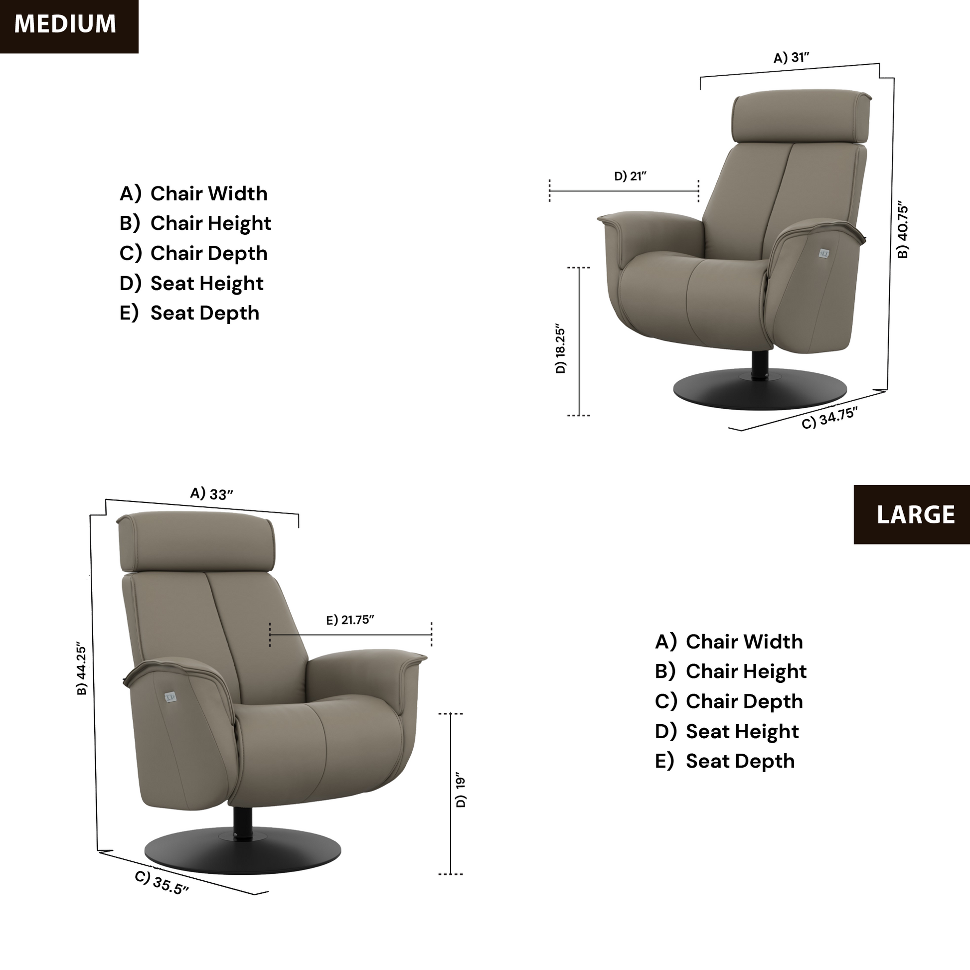 Fjords Bo power recliner chair front view dimensions and measurements for comfort furniture